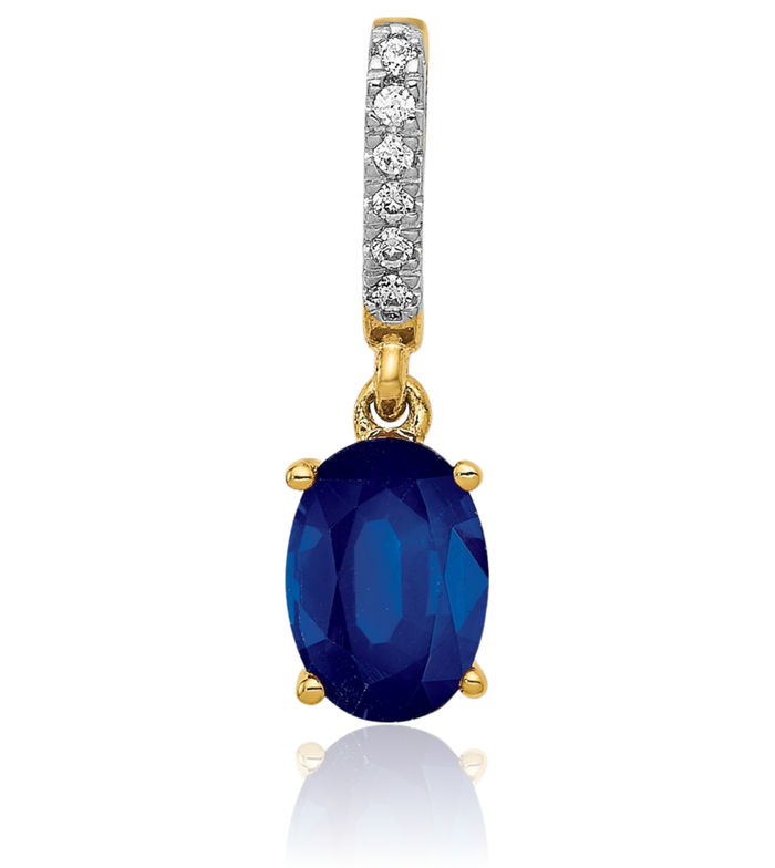 14K Solid Yellow Gold Diamond Oval Blue Sapphire Necklace Gemstone Pendant Charm