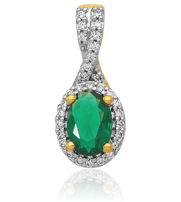 14K Solid Yellow Gold Diamond Oval Green Emerald Halo Necklace Gemstone Pendant Charm