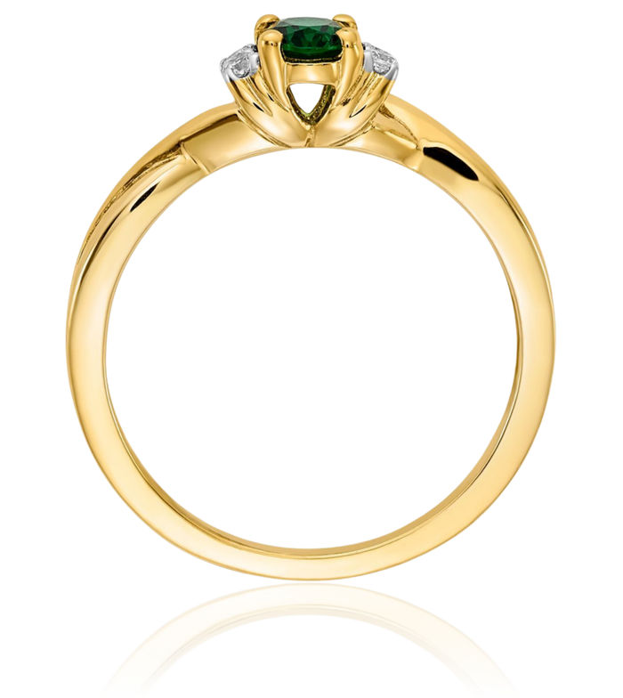 14K Solid Yellow Gold Diamond Oval Green Emerald Ring Gemstone Band May Birthstone Jewelry