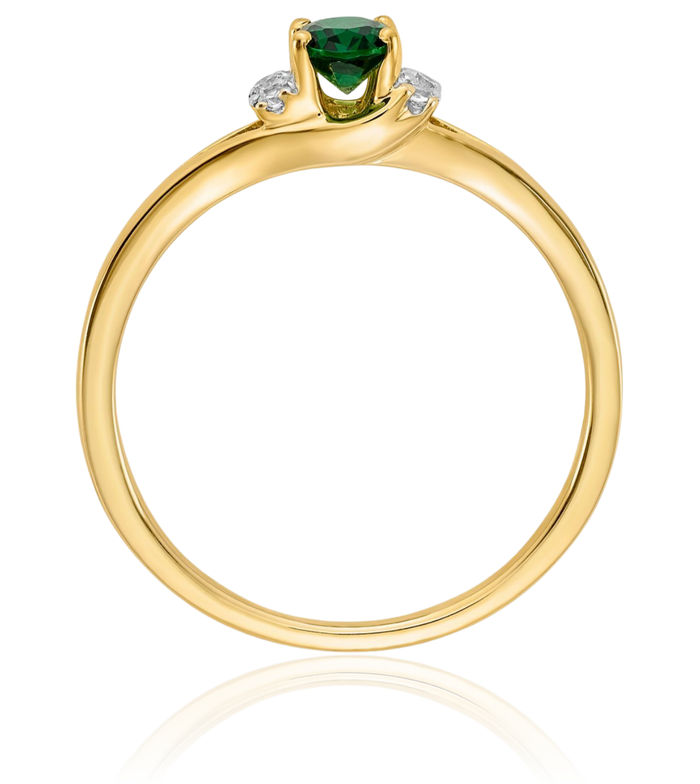 14K Solid Yellow Gold Diamond Oval Green Emerald Ring Gemstone Band May Birthstone Jewelry