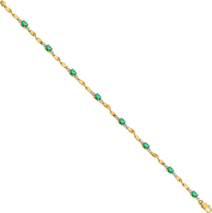 14K Solid Yellow Gold Diamond Oval Green Emerald Chain Gemstone Tennis Bracelet