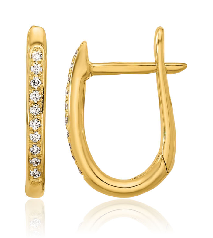 14K Solid Yellow Gold Diamond Oval Hoop Earrings