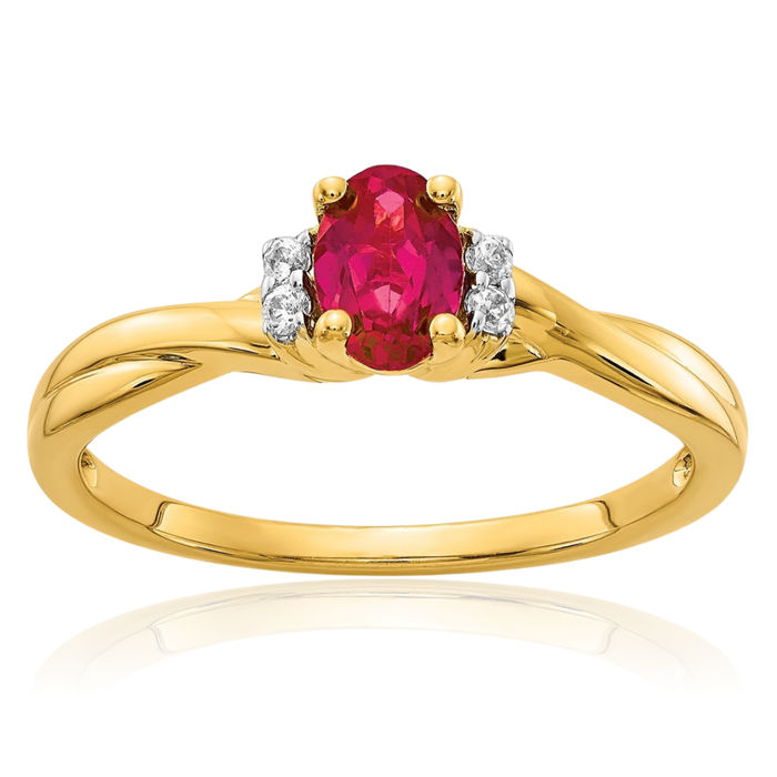 14K Solid Yellow Gold Diamond Oval Red Ruby Ring Gemstone Band July Birthstone Jewelry