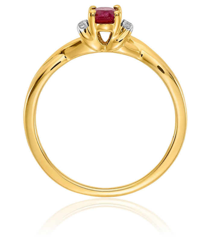 14K Solid Yellow Gold Diamond Oval Red Ruby Ring Gemstone Band July Birthstone Jewelry
