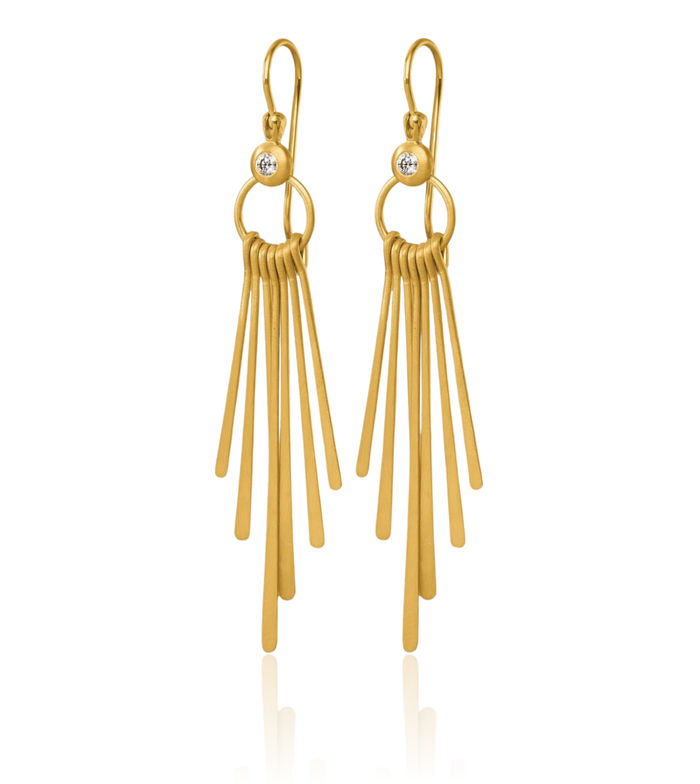 14K Solid Yellow Gold Diamond Circle Round Dangling Strips Shephard Hook Drop Dangle Earrings