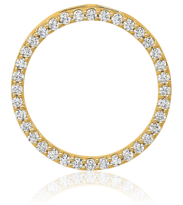 14K Solid Yellow Gold Diamond Circle Round Floating Chain Slide Pendant Necklace Charm