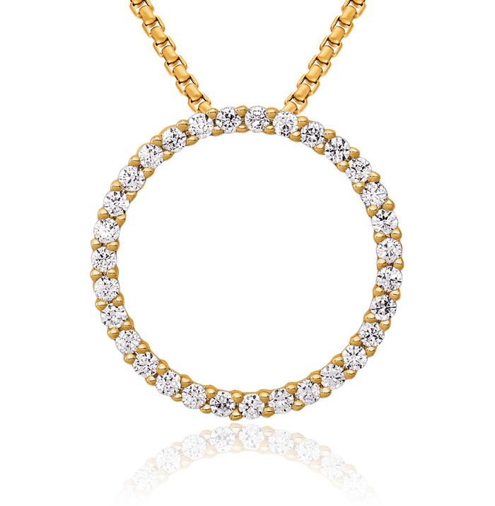 14K Solid Yellow Gold Diamond Circle Round Floating Chain Slide Pendant Necklace Charm