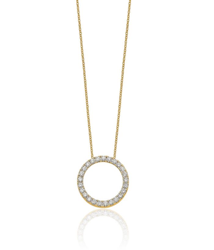 14K Solid Yellow Gold Diamond Circle Round Geometric Necklace Chain