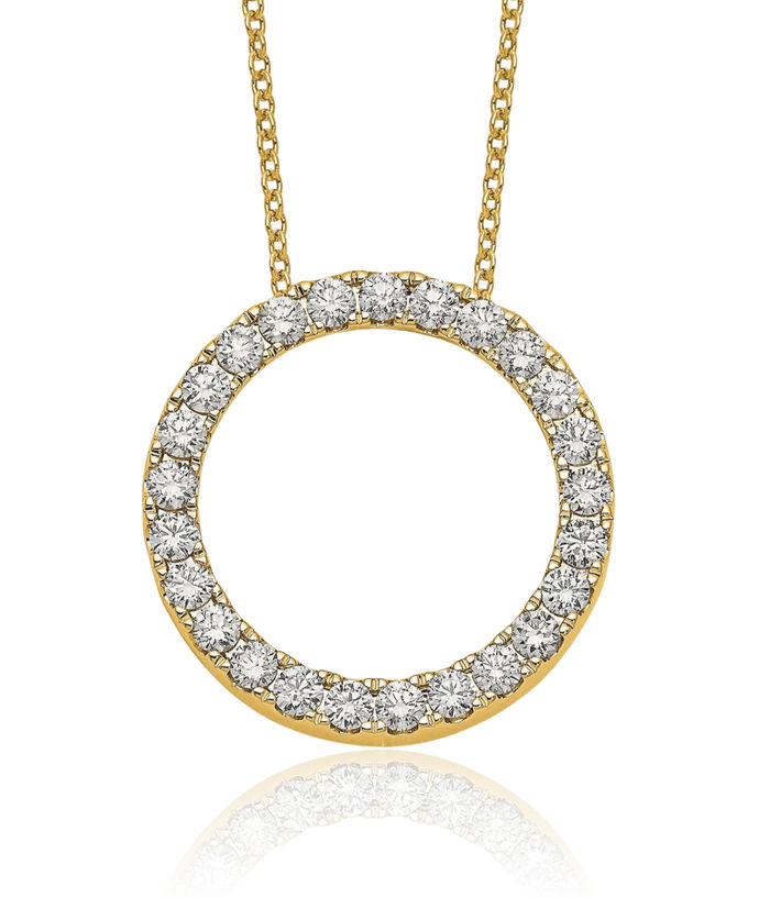 14K Solid Yellow Gold Diamond Circle Round Geometric Necklace Chain