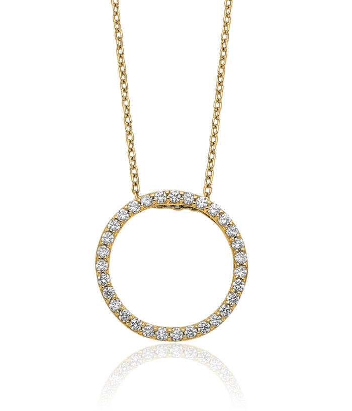 14K Solid Yellow Gold Diamond Circle Round Geometric Necklace Chain