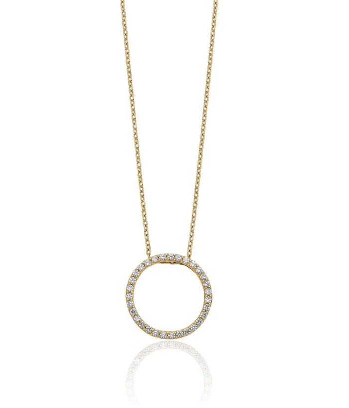 14K Solid Yellow Gold Diamond Circle Round Geometric Necklace Chain