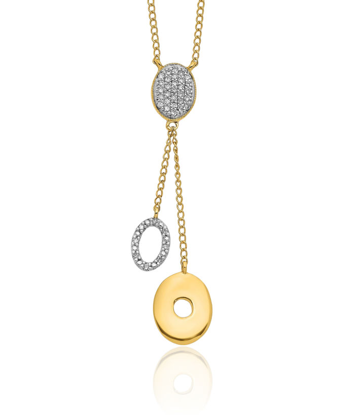 14K Solid Yellow Gold Diamond Circle Round Geometric Dangling Chain Necklace