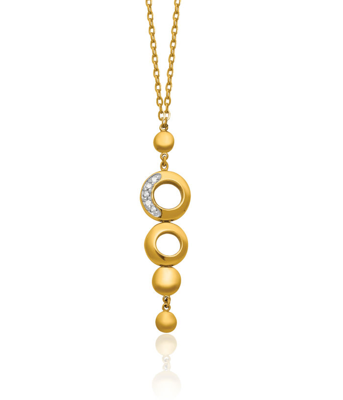 14K Solid Yellow Gold Diamond Circle Round Geometric Drop Chain Necklace