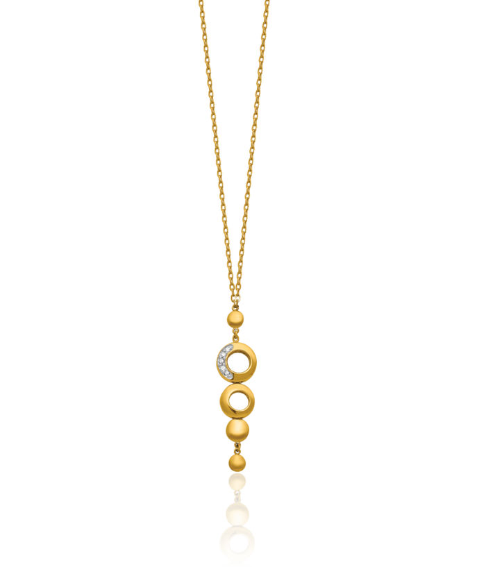 14K Solid Yellow Gold Diamond Circle Round Geometric Drop Chain Necklace