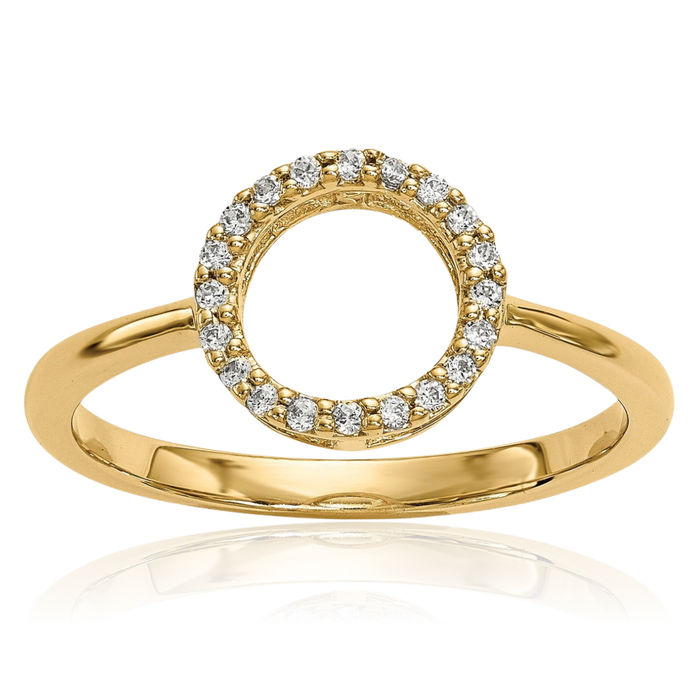 14K Solid Yellow Gold Diamond Circle Round Ring
