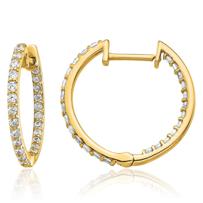 14K Solid Yellow Gold Diamond Round Small Hoop Earrings