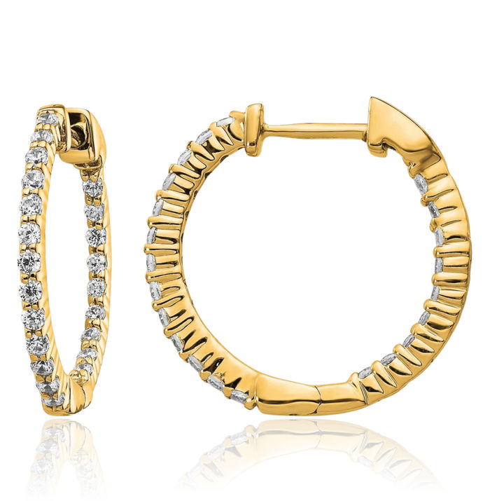 14K Solid Yellow Gold Diamond Round Small Hoop Earrings