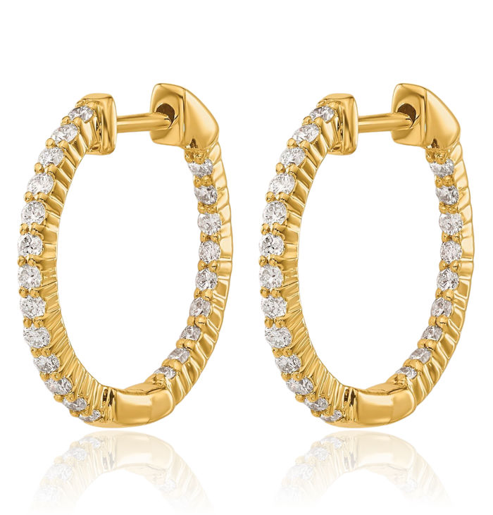 14K Solid Yellow Gold Lab Diamond Round Hoop Earrings