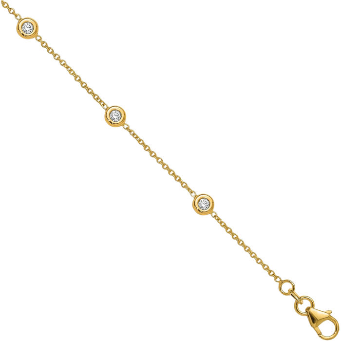 14K Solid Yellow Gold Diamond Circle Round Tennis Bracelet