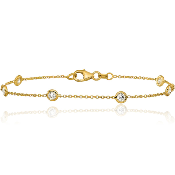 14K Solid Yellow Gold Diamond Circle Round Tennis Bracelet