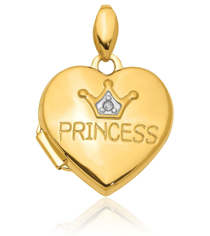 14K Solid Yellow Gold Diamond Royal Princess Personalized Photo Locket Necklace Picture Pendant Charm