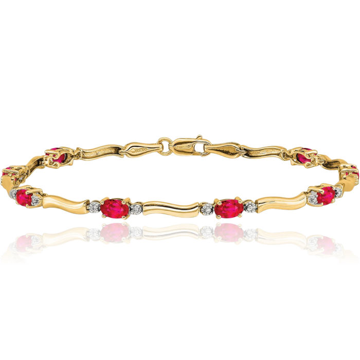 14K Solid Yellow Gold Diamond Red Ruby Chain Gemstone Tennis Bracelet