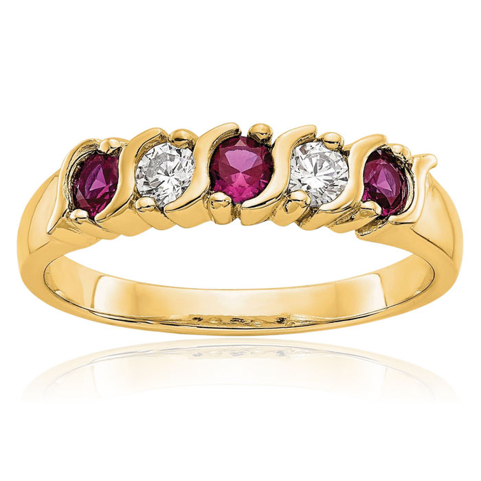 14K Solid Yellow Gold Diamond Red Ruby Wedding Band Ring Gemstone July Birthstone Jewelry