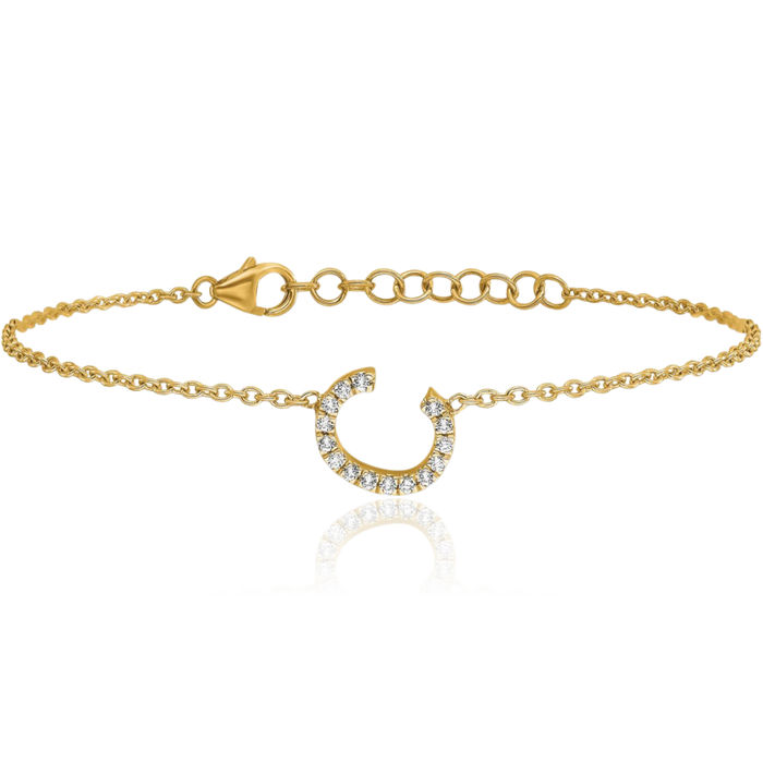 14K Solid Yellow Gold Diamond Sideways Letter C Tennis Bracelet