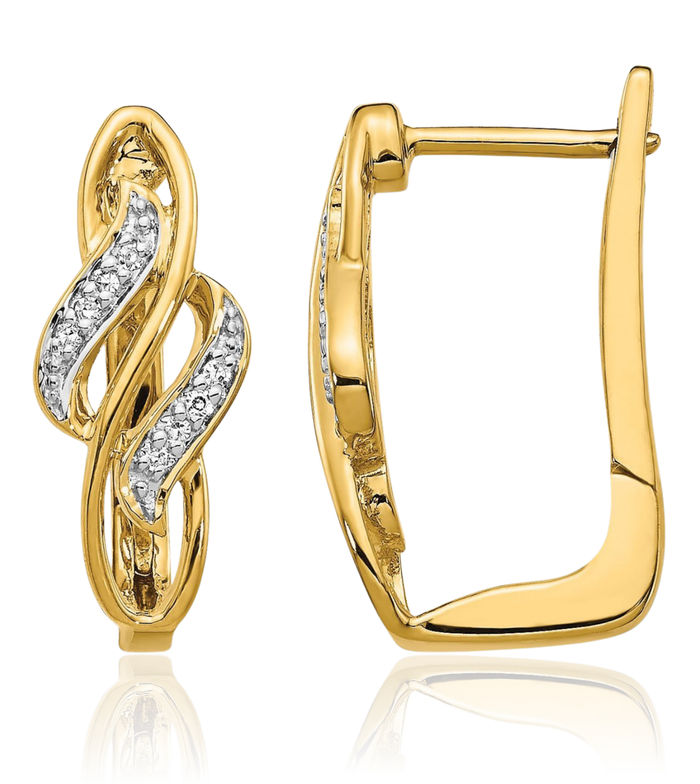 14K Solid Yellow Gold Diamond Small Hoop Earrings