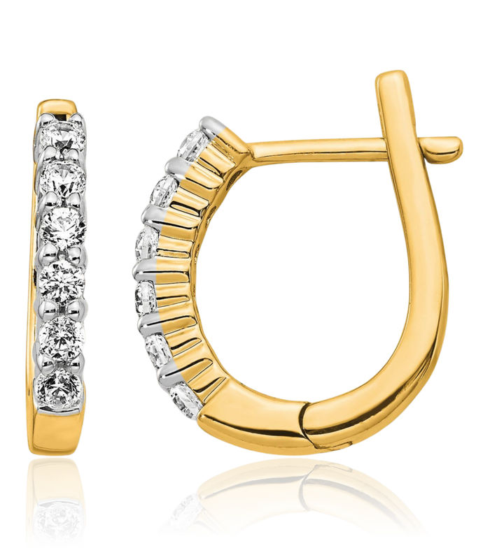 14K Solid Yellow Gold Diamond Small Hoop Earrings