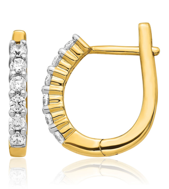 14K Solid Yellow Gold Diamond Small Hoop Earrings