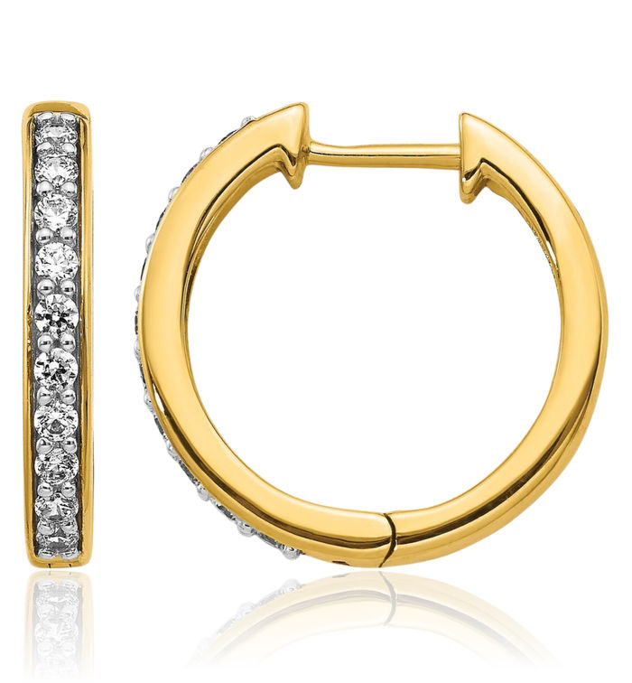 14K Solid Yellow Gold Diamond Small Hoop Earrings