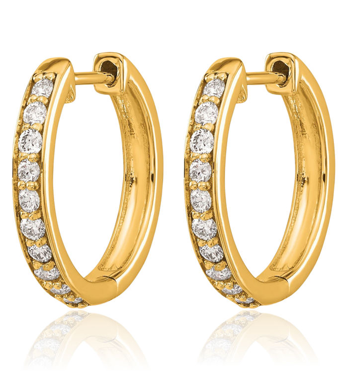 14K Solid Yellow Gold Diamond Small Hoop Earrings