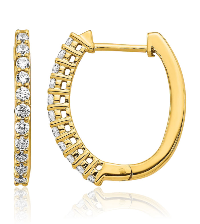 14K Solid Yellow Gold Diamond Small Hoop Earrings