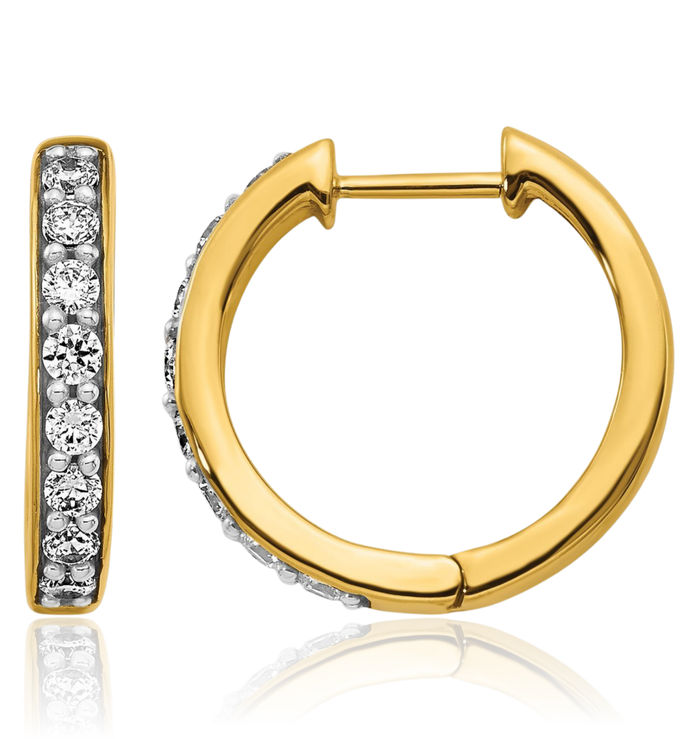 14K Solid Yellow Gold Diamond Small Hoop Earrings