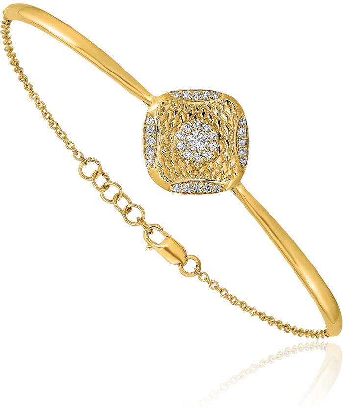 14K Solid Yellow Gold Diamond Square Weave Bar Tennis Bracelet