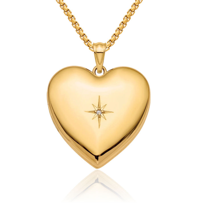 14K Solid Yellow Gold Diamond Star Ash Holder Heart Personalized Photo Locket Cremation Necklace Memorial Charm Urn Pendant