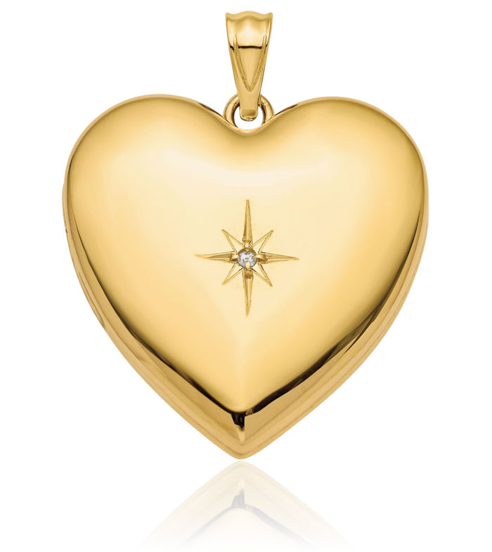 14K Solid Yellow Gold Diamond Star Ash Holder Heart Personalized Photo Locket Cremation Necklace Memorial Charm Urn Pendant