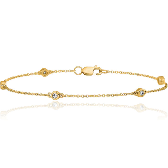 14K Solid Yellow Gold Diamond Station Cable Tennis Bracelet