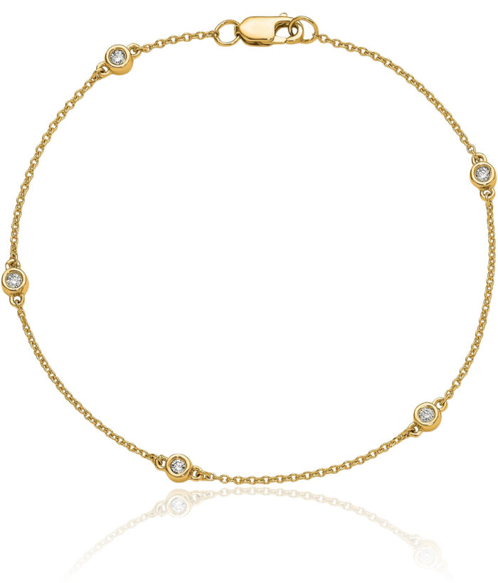 14K Solid Yellow Gold Lab Diamond Nine Station Bracelet Anklet