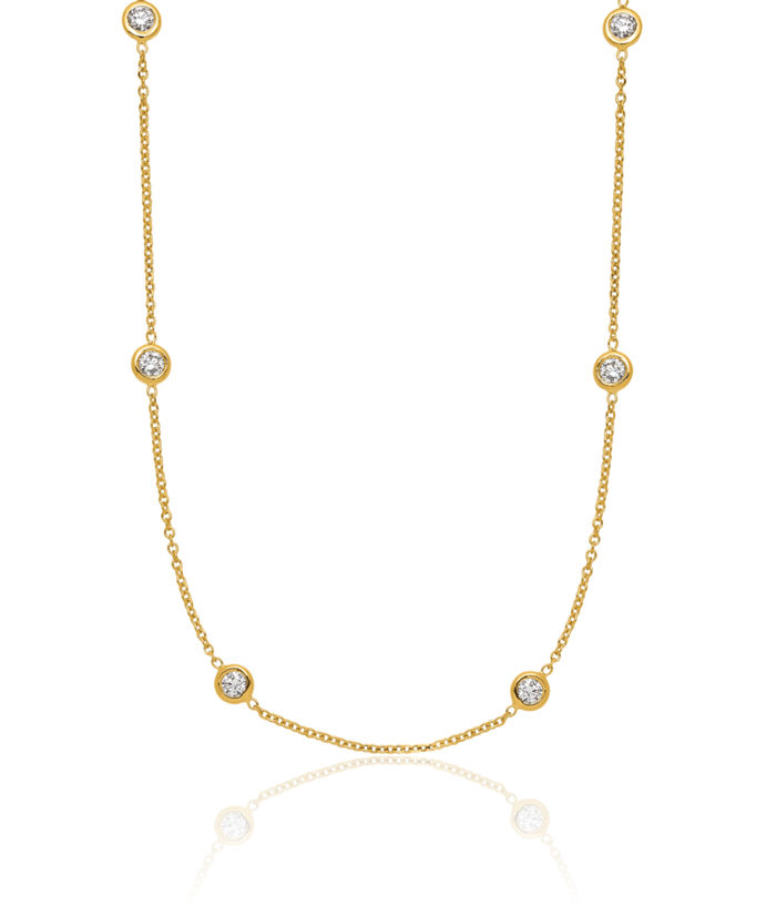 14K Solid Yellow Gold Diamond Stations Necklace Chain