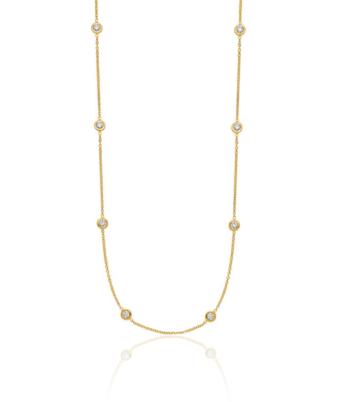 14K Solid Yellow Gold Diamond Stations Necklace Chain