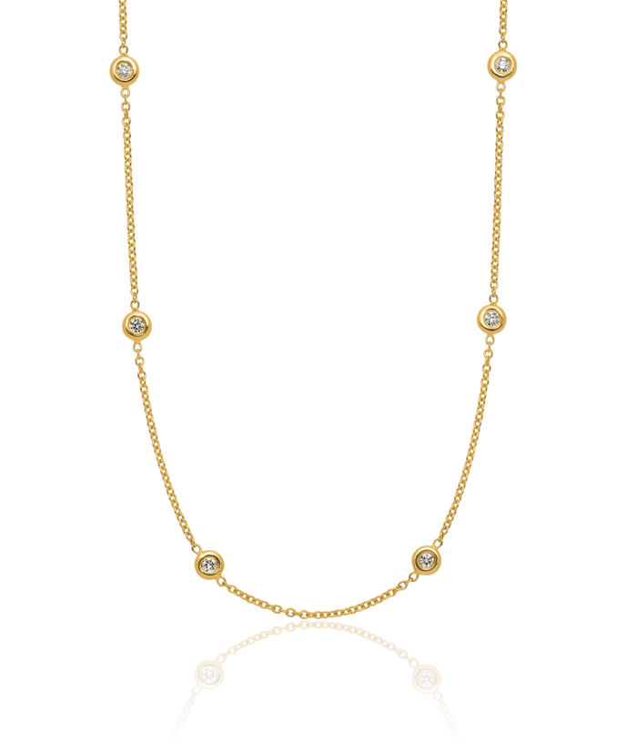 14K Solid Yellow Gold Diamond Stations Necklace Chain