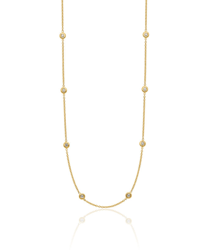 14K Solid Yellow Gold Lab Diamond Stations Necklace Chain