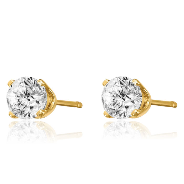 14K Solid Yellow Gold Diamond Stud Earrings