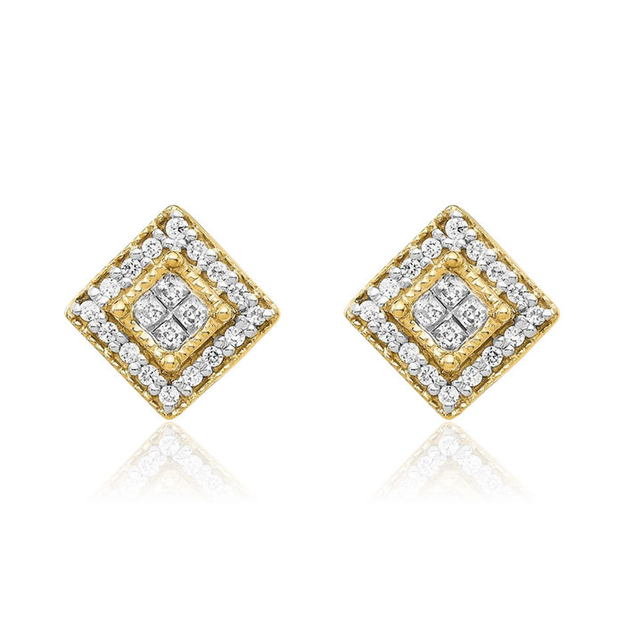 14K Solid Yellow Gold Diamond Stud Earrings