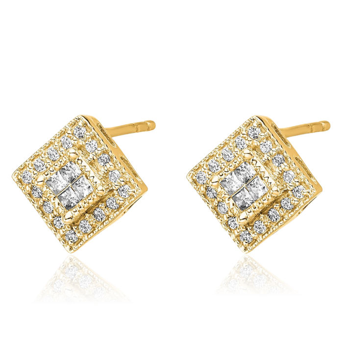 14K Solid Yellow Gold Diamond Stud Earrings