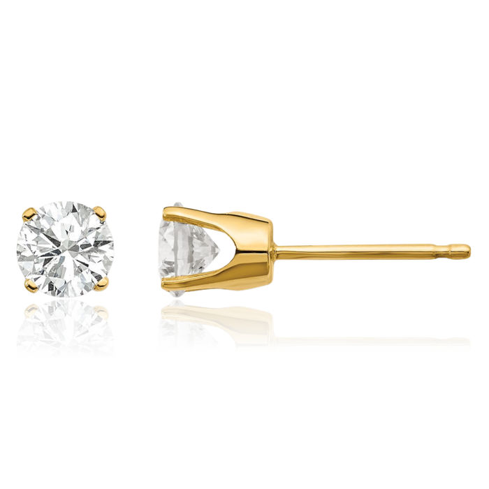 14K Solid Yellow Gold Diamond Stud Earrings