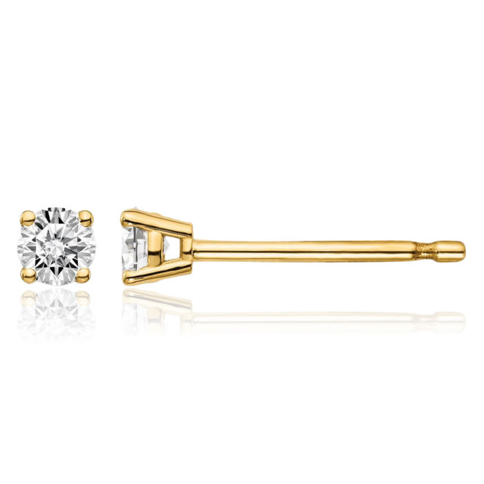 14K Solid Yellow Gold Diamond Stud Earrings