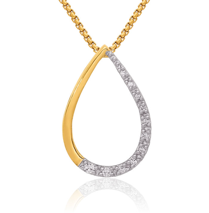 14K Solid Yellow Gold Diamond Teardrop Floating Chain Slide Pendant Necklace Pear Charm